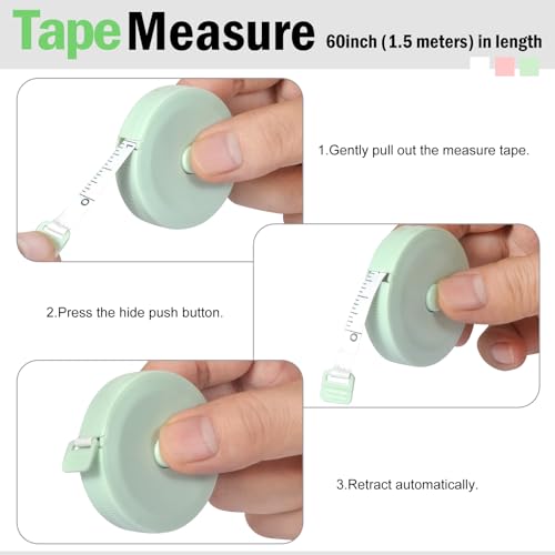 3 Pack Tape Measure Body,60 Inch/1.5M Dual Sided Retractable Soft Measuring Tape for Body Fabric Sewing Tailor Cloth Home Craft Measurements (Pink & Green,White)
