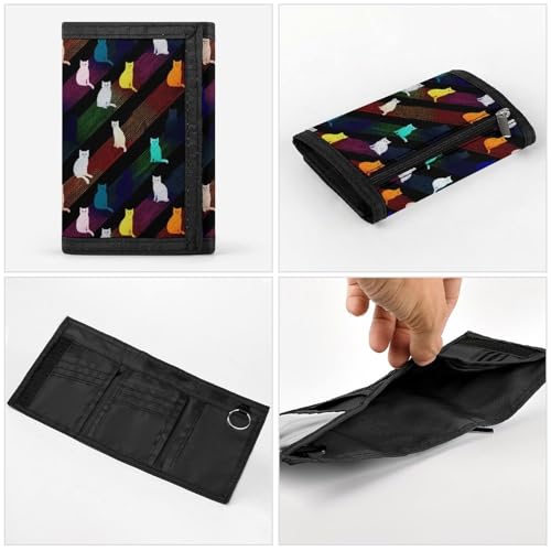 Colorful Cat Silhouette Print Wallet for Men, 8 Credit Card Holder Slim Minimalist Front Pocket Small Mens Bifold Wallets4