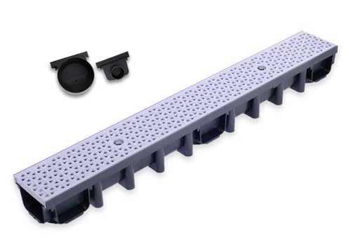 Durabern Entwässerungsrinne Set - 98 mm Ablaufrinne Modern Line für Garten, Hof & Terrasse, PKW-befahrbar, inkl. 2 Ablaufstutzen (DN 110, DN 50) (1 m, Grau) Durabern Entwässerungsrinne Set - 98 mm Ablaufrinne Modern Line für Garten, Hof & Terrasse, PKW-befahrbar, inkl. 2 Ablaufstutzen (DN 110, DN 50) (1 m, Grau)