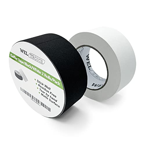 Weltroice Gaffer Tape Mix Colors, Heavy Duty Gaffers Tape, Matte Non-Reflective Pro Gаff Tape, Hand Tear, No Residue, for Cable, Stage, Photography 2 Inch x 30 Yards * Two Black/White Rolls