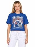 Junk Food Denver Broncos Women's Franchise Helmet Crop T-Shirt Mock Neck | Denver Broncos Women's Mock Neck Crop tee - 100% Cotton - Officially Licensed AFC West Fan Apparel Royal
