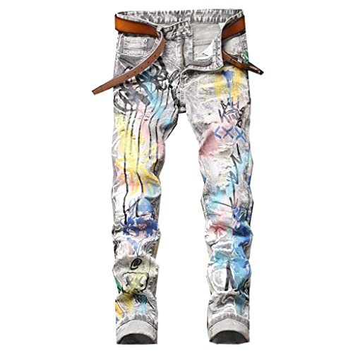Trou de denim jeans à graffitis élastique pour en finir avec les pantalons rigides