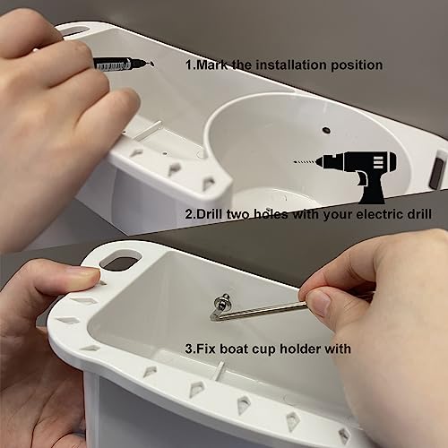 HiUmi 2 Pack Boat Caddy Organizer Marine Cup Holder Universal Fit for Bass Boat Kayak Pontoon Jon Boat Fishing Cabin Storage (2Pack-White) - Image 3