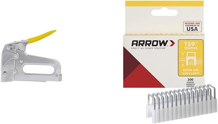 Arrow T59 Staple Gun and 300-Pack 5/16-Inch Insulated Staples for Installing Telephone, TV, Computer, Intercom Cables and Security Systems