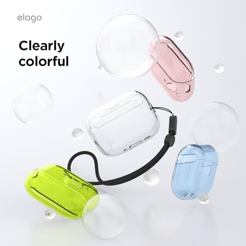 Image of elago Clear Case for AirPods Pro 3 | Lanyard Included, Strap Included, Reduced Yellowing, Shockproof, Full Protection (Neon Yellow)