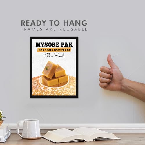 Image of Chaka Chaundh - Mysore Pak poster Sweets Mithai shop and confectionery store wall art framed quotes decor item - Restaurant cafe food Deserts poster frame decoration items - 14 X 11 inches