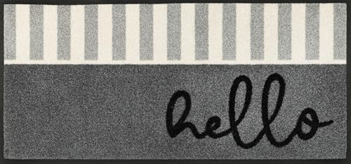 wash+dry Alfombra, Design Hello Stripes 35x75cm, Adecuada para Interiores y Exteriores, Lavable, Gris