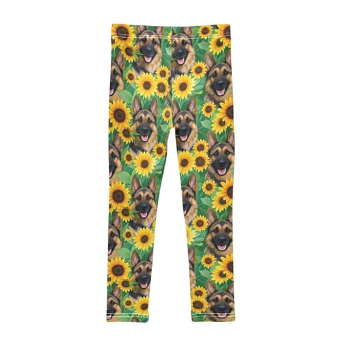 German Shepherd Dog Sunflower Pattern Girls Leggings Soft Stretch Workout Yoga Dance Pants for Kids Casual Tights2