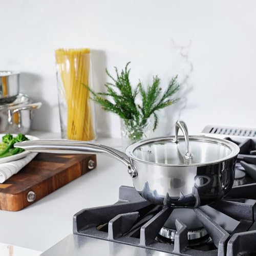 Image of KEAWELL K3 Premium 1.5-Quart Tri-Ply Fully Clad Stainless Steel Saucepan with Lid, Induction & Oven Safe up to 600F, Even Heating, Professional Cookware for All Stovetops (1.5-Qt)