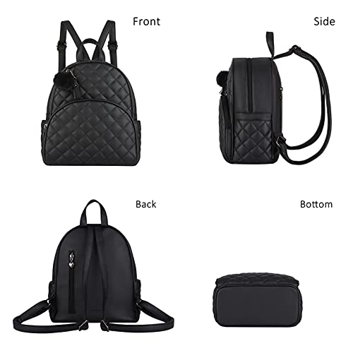 Image of ECOSUSI Mini Backpack for Women Vegan Leather Small Backpack Purse | Cute Pom Bookbag for Ladies Travel Shoulder Bag with Charm Tassel, Khaki