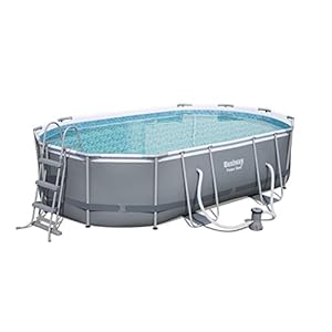 Bestway Power Steel Frame Pool Set ovaal, met filterpomp en ladder, 488 x 305 x 107 cm, grijs