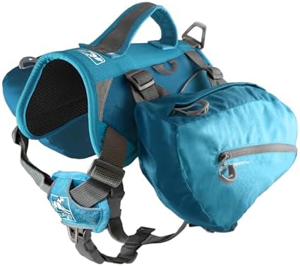 Kurgo Big Baxter Dog Backpack, Dog Saddlebag Pack for Pets, Adjustable Saddlebag for Hiking, Walking, Running, Camping, Coastal Blue