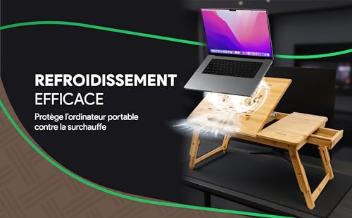 Table de lit bambou réglable 15,6" tiroir MOVADEK