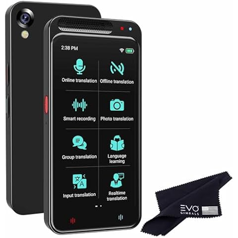EVO Gimbals AI Translator, Small and Portable Translator Device with 138 Languages Real Time, Online and Offline Instant Two Way Voice and Photo Translation, 4” Touchscreen for Travel, Business Cover