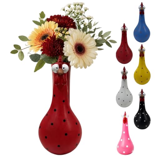 Long Neck Chicken Vase, Resin Rooster Figurine for Tabletop Decor-Red