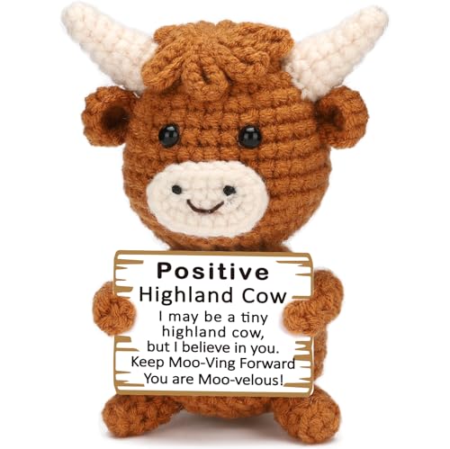 Mini Positive Crochet Highland Cow Encouragement Gifts for Women Men