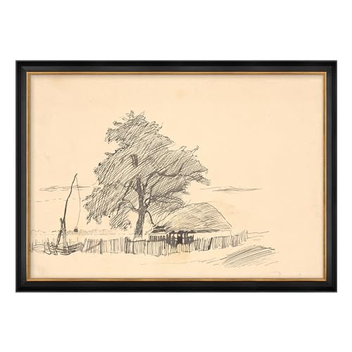 MUDECOR Premium Framed Wall Art Rustic Country Sketch Black and