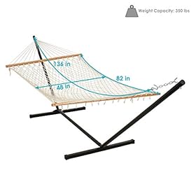 Sunnydaze Cotton Rope Hammock with Unfinished Wood Spreader Bars - 12-Foot Stand - 350 Pound Weight Capacity 41slbGjNI8L. SS280