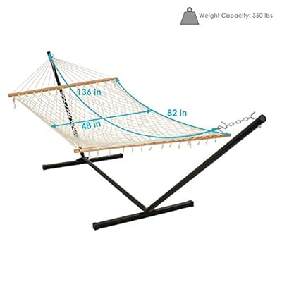 Sunnydaze Cotton Rope Hammock with Unfinished Wood Spreader Bars - 12-Foot Stand - 350 Pound Weight Capacity 41slbGjNI8L. SS400