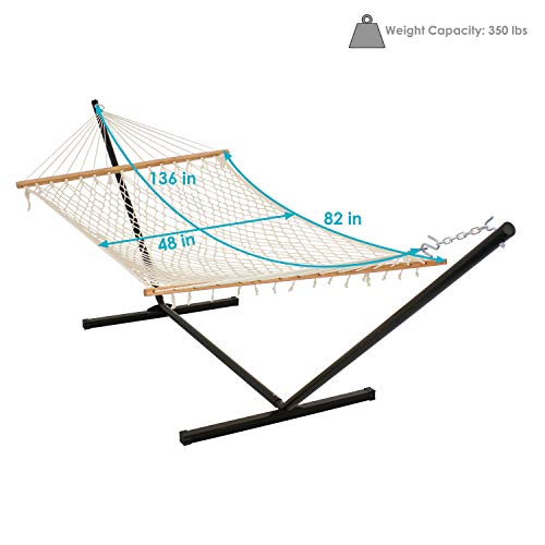 Sunnydaze-Cotton-Rope-Hammock-with-Unfinished-Wood-Spreader-Bars-12-Foot-Stand-350-Pound-Weight-Capacity 41slbGjNI8L