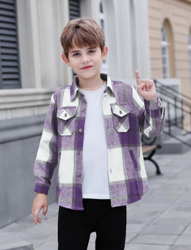 Image of Cromoncent Mens Boys Thick Flannel Shirt Long Sleeve Shirt Jacket Casual Button Down Multi Pockets Shacket