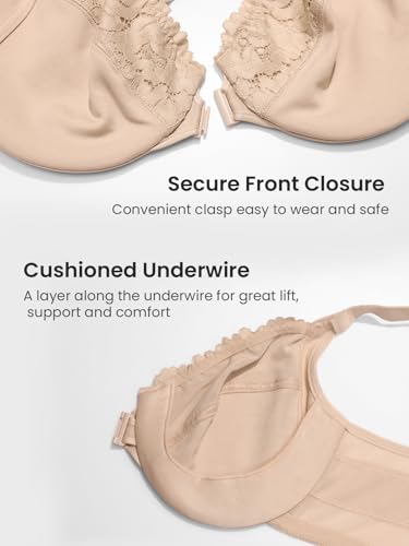Image of DELIMIRA Women's Front Closure Posture Lace Bras | Full Coverage, Plus Size, Underwire, No Padding Unlined