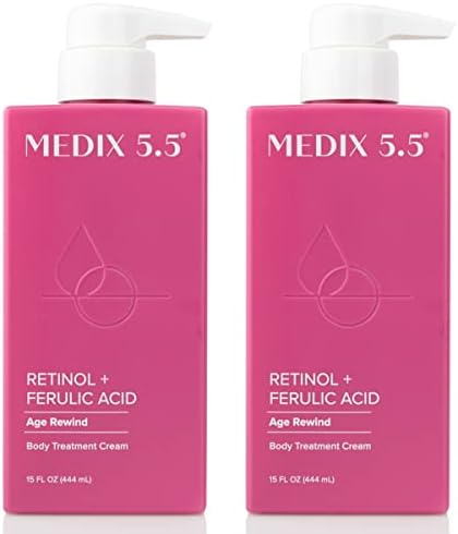 Medix 5.5 Retinol Body Lotion Firming Moisturizer & Crepey Skin Care Treatment, Anti Aging Retinol Body Cream Targets Look Of Wrinkles, Sagging Skin, Stretch Marks, & Sun Damaged Dry Skin, 2-Pack