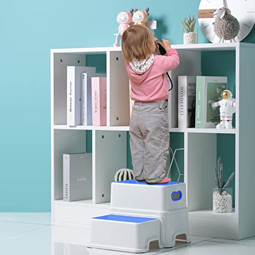 Image of Victostar 2 Step Stool for Kids, Anti-Slip Sturdy Toddler Two Step Stool for Toilet Potty Training, Bathroom,Kitchen (Blue)