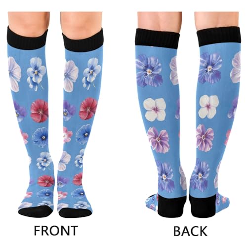 JUNZAN Fruit Butterflies Blue Womens Compression Socks Circulation Long Socks Knee High Socks Tube Socks for Mountain Bike2