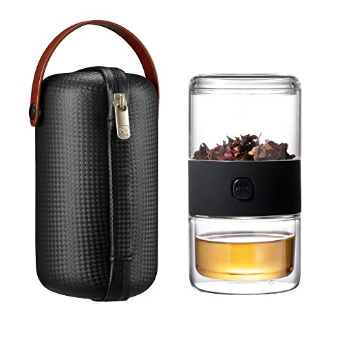 ZENS Travel Tea Set, Glass Portable Teapot Infuser Set for One with 200ml