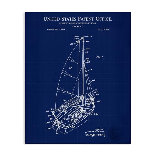 Sailboat Blueprint Nautical, 24 x 30 Inch Canvas Wall Art