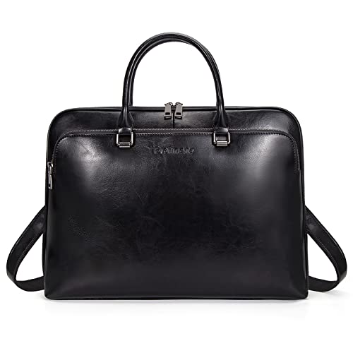 Blofinche Genuine Leather laptop Briefcase: Messenger shoulder bag 15 16 inch men macbook case women work satchel designer handbag Black by Blofinche - Used condition - US$77.75