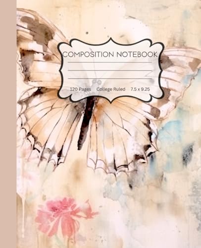 Composition Notebook Butterfly Pastel | 7.5 x 9.25 120 Lined Pages | College Ruled | Composition Notebooks Girly | Girly Aesthetic for School, Home, or Work image 2