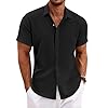 COOFANDY Men's Linen Shirts Short Sleeve Casual Shirts Button Down Shirt for Men Beach Summer Wedding Shirt