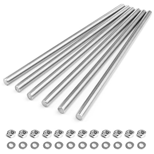 HKATOPS 6 Stück M8 x 200mm 304 Edelstahl Vollgewindestangen Rechtsgewindestangen mit Muttern und Unterlegscheibe für Klemmen Aufhänger und U-Bügel (M8 x 200mm)