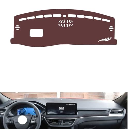 Leather Dash Board Cover mat Compatible with Ford Escape （HUD 2020-2025，Anti-Glare and dust Protector(Brown)