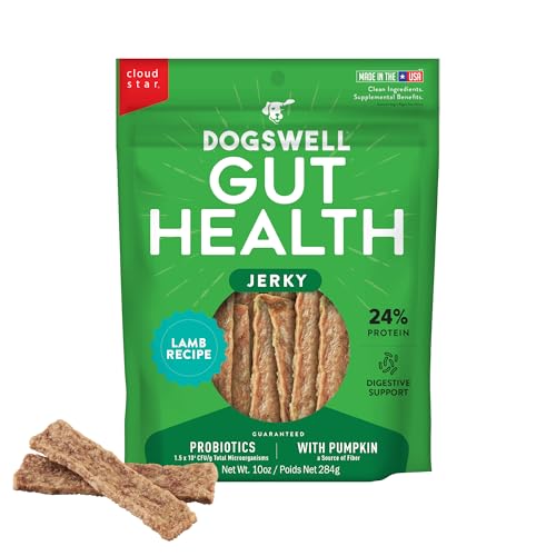 DOGSWELL Gut Health Meaty Jerky Dog Treats, Lamb, 10 oz. Pouch