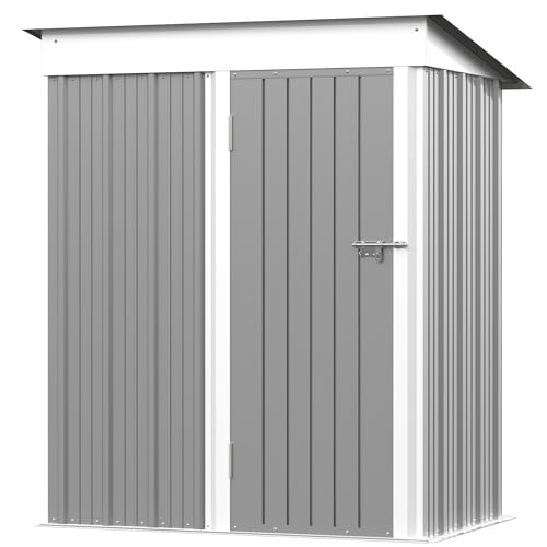 Image of Greesum Outdoor Storage Shed 5 x 3 ft. Utility Tool Shed Metal Storage Garden Shed with Door & Lock for Patio Storage, Gray