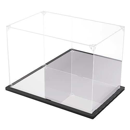 KUKERフィギュアケース 横长タイプ アクリルケース UVカット コレクションケース ディスプレイケース 台座 背面ミラー 組み立て简单 顽丈 汚れ防止 手袋 クリーニングクロス付き（幅30×奥行20×高さ20cm, 台座ミラー＋背面ミラー）の画像