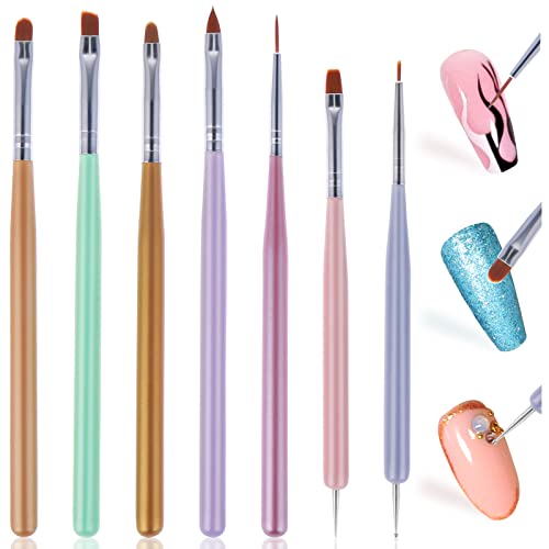 7 Pcs Nail Art Brushes Set Nail Design Tools With Nail Extension Gel Brush, Nail Polish Brush, Carved Brush, Art Liner Brush And Dotting Pen For Nail Detail Painting, Diy Manicure #TOP8