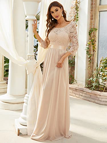 Ever-Pretty Women's A-Line Mother of Bride Dresses Long Sleeve Empire Waist Lace Long Formal Evening Dress Blush Pink US10 by Ever-Pretty - Image 6