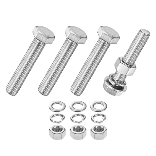 M METERXITY 4-Pack Hex Head Screw Bolt with Nuts Flat &amp; Lock Washers M12x60mm Stainless Steel Bolts and Nuts Kit Fully Threaded Metric Bolt Assortment for Equipment/Machinery
