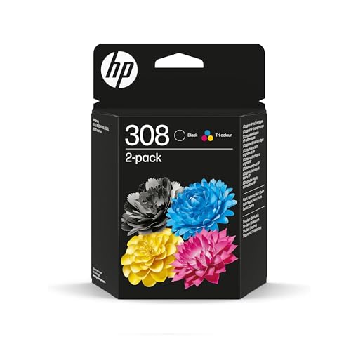 HP 308 Nero e Tricromia, 6L6S6UE, Confezione da 2 Cartucce Originali da 280 Pagine, Compatibili con Stampanti Envy 6110e, 6120e, 6122e, 6130e, 6132e, 6520e, 6530e, 6532e