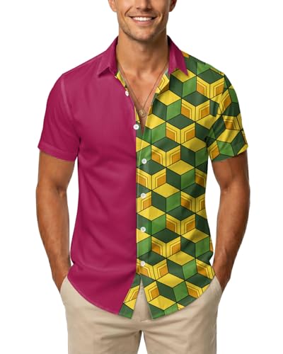99TIMORO Demon Slay Mens Hawaiian Shirts Short Sleeve Top