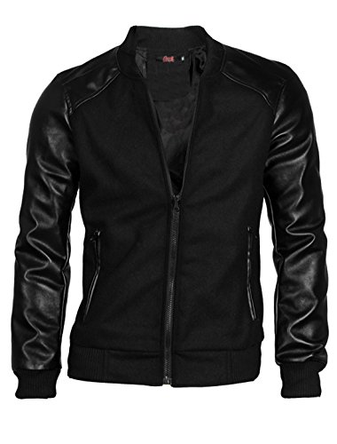 uxcell Men's Rib Knit Collar Long Sleeve Lining Jacket Black M US 38