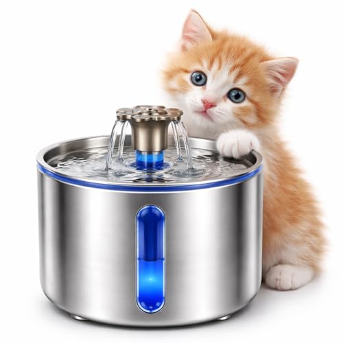 Automatic Stainless Steel Cat Water Fountain 84oz 2.5L with LED Water Level Indicator and Auto Power-Off - image 7