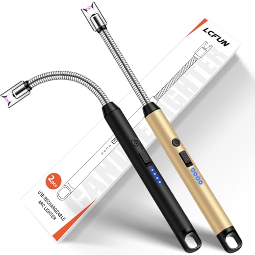 LcFun Stabfeuerzeug USB Aufladbar, Lichtbogen Feuerzeug Elektrisch mit Längerer Hals, Sicherheitsschloss, Typ C Aufladbar Plasma Feuerzeug...
