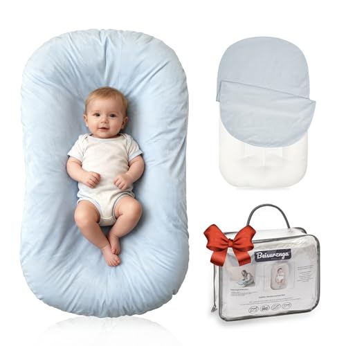 Image of Infant Support Cushion - Baby Support Cushion for Newborn, 0-24 Months, Portable Tummy Time Mat for Home and Travel, Soft Cotton, Supervised Use, Baby Essentials Gift, Blue(1 Cushion + 1 Cover)