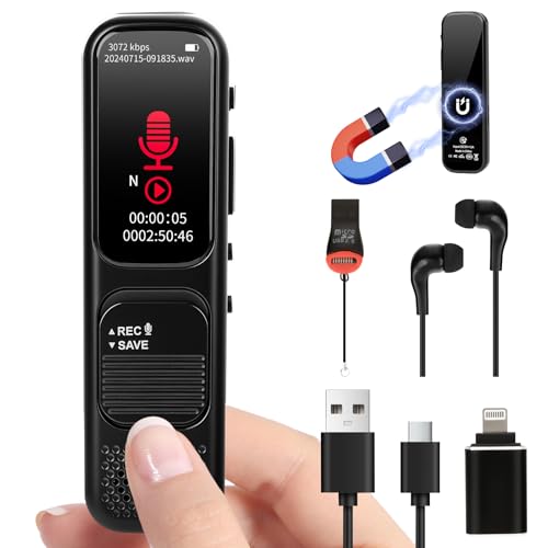 3072 Kbps Dictaphone Numérique avec Activation Vocale, Lecture & Réduction du Bruit, Enregistreur Audio pour Appels/Conférence/Interviews/Classes