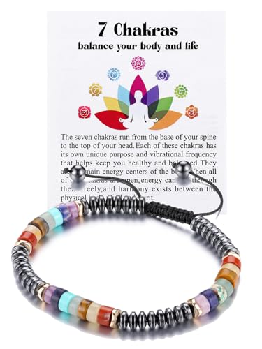 Jovivi Healing Crystal Chakra Hematite Bracelet for Women Men,Spiritual Anxiety Beaded Bracelet Jewellery Gifts for Positive Energy Protection Reiki Balance